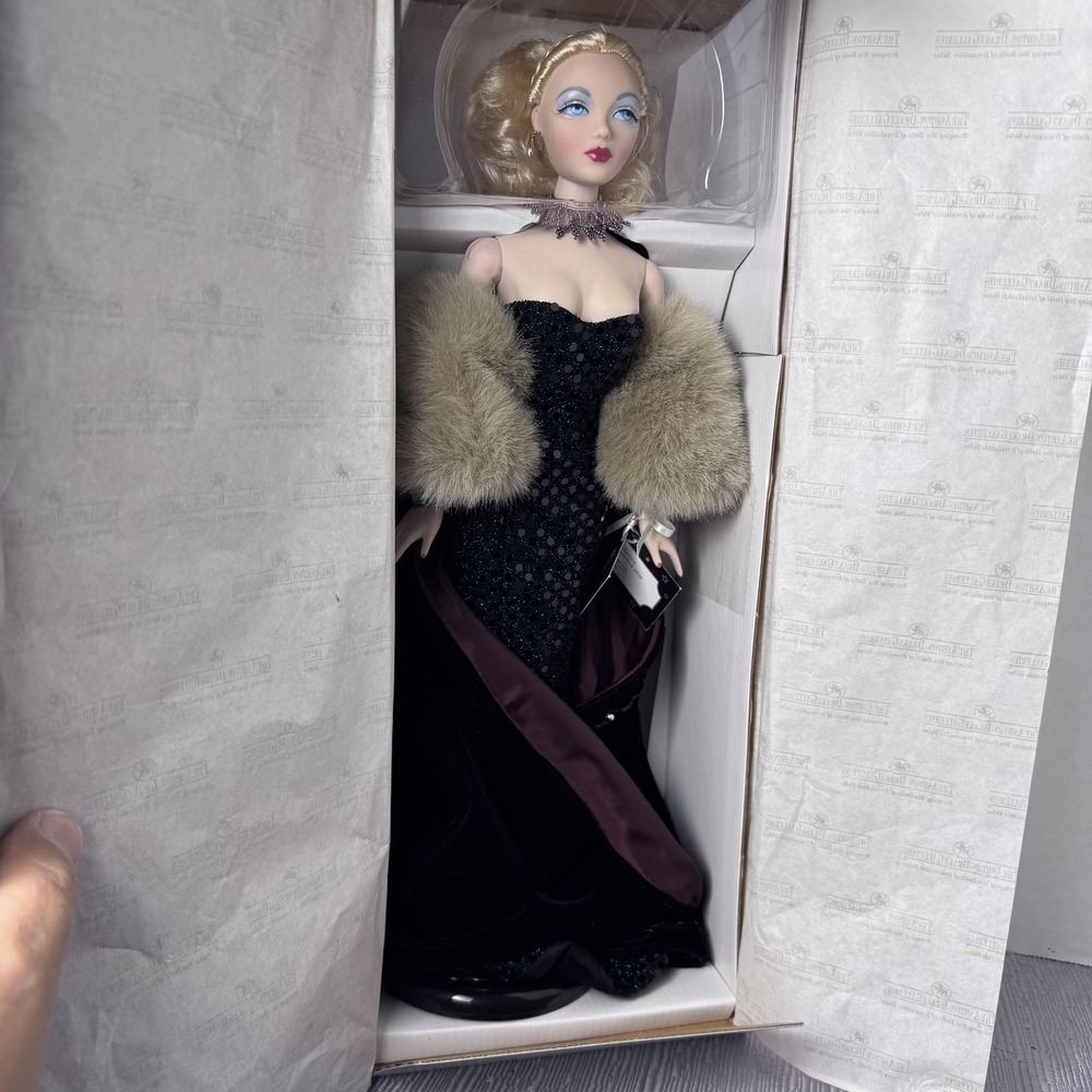 Vintage Gene Collection 16in Fashion Doll Blonde Fur Black Gown Stand In Box